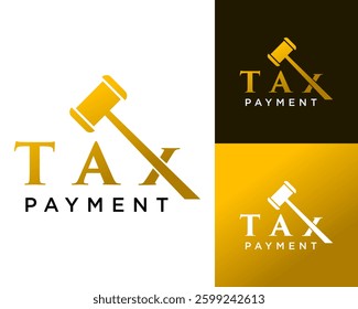 Wordmark design about tax with legal gavel hammer.