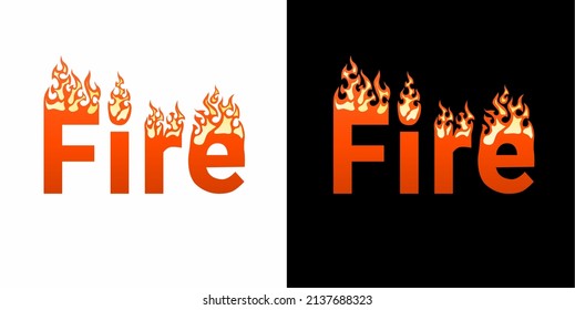 wordmark flaming fire logo vector icon on white and black background.