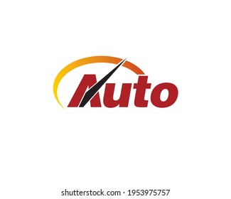 wordmark logo of auto with arrow of speedometer 