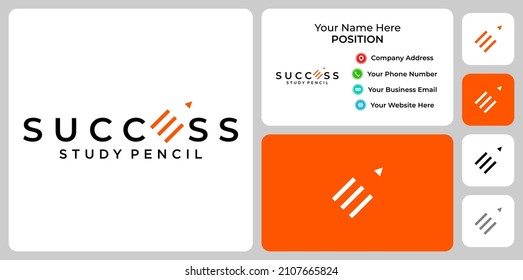 Wordmark pencil logo design with business card template.