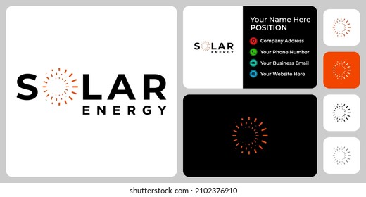 Wordmark Solar-Logo-Design mit Visitenkartenvorlage.