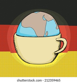 Wordplay of coffee mug with globe and german flag