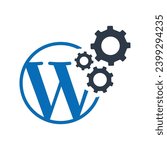 Wordpress Optimization Flat Blue Icon Isolate On White Background Vector Illustration | Seo Icons