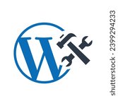 Wordpress Website Maintenance Flat Blue Icon Isolate On White Background Vector Illustration | Seo Icons