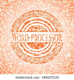 Word-processor abstract orange mosaic emblem with background 