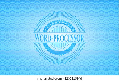 Word-processor light blue water wave badge.