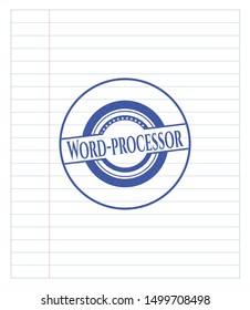 Word-processor with pen strokes. Blue ink. Vector Illustration. Detailed.