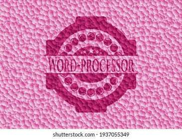 Word-processor pink emblem with bubbles background. Vintage. Vector Illustration. Detailed. 