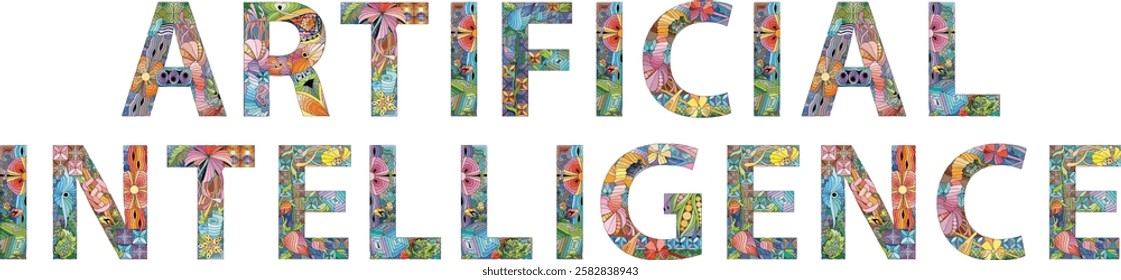 Words Artificial intelligence. Vector zentangle object for decoration