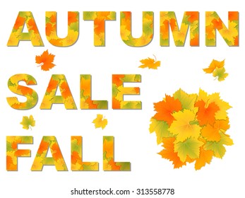 Words Autumn, Sale, Fall From Fallen Leaves.