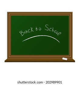 Words back to school written on a blackboard with chalk, illustration. 