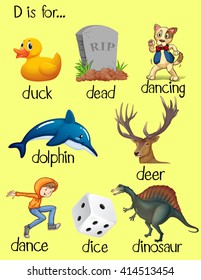 Words begin with letter D illustration