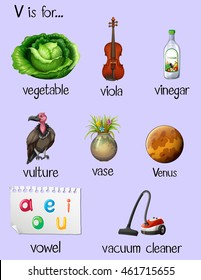 Words begin with letter V illustration