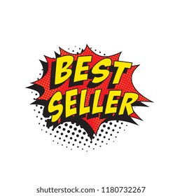 words best seller in colorful retro comic speech bubble with halftone dotted shadow on white background