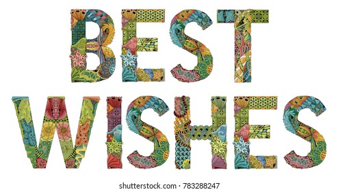 Words BEST WISHES. Vector decorative zentangle object