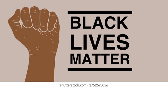 words black lives matter against tan background with brown fist to the left