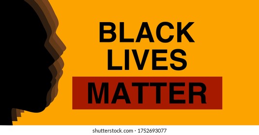 words black lives matter against yellow background with silhouette heads to the left