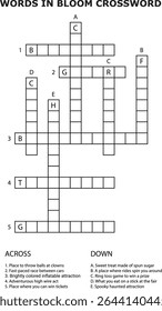 E Palavras Em Bloom Crossword Jogo De Quebra-Cabeças Imprimível Atividade Folha Vetor