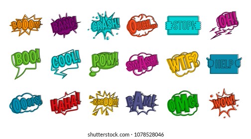 Words bubble banner icon set. Color outline set of words bubble banner vector icons for web design isolated on white background