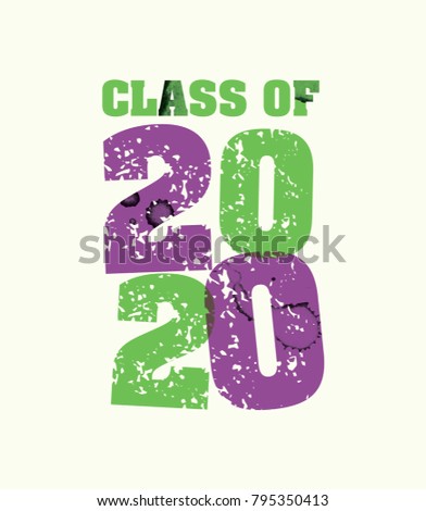 The words Class of 2020 concept printed in letterpress hand stamped colorful grunge paint and ink. Vector EPS 10 available.