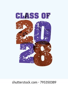 The words Class of 2029 concept printed in letterpress hand stamped colorful grunge paint and ink. Vector EPS 10 available.