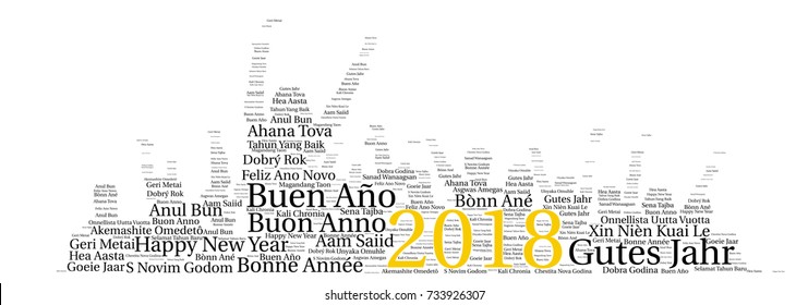 Words cloud, concept of New Year in all languages of the world made with crowd shape and tags.