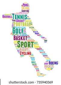 Words cloud, concept of SPORT made with player shape and tags.