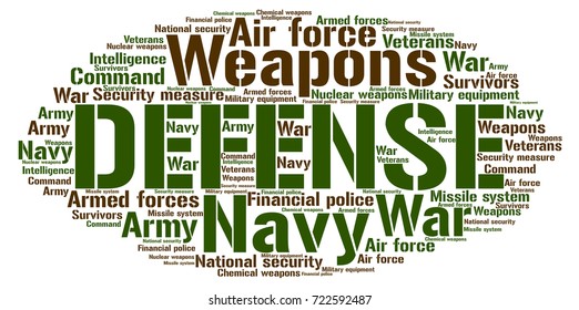 Words cloud, Defense concept made with cloud shape and tags on white background.