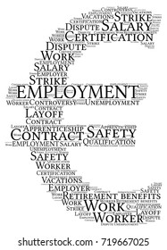 Words cloud, Employment concept made with Euro symbol and tags on white background.