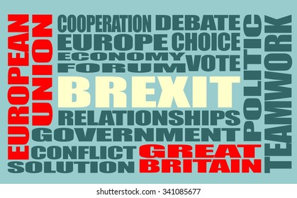 Words cloud relative to politic situation between Great Britain and European Union. Brexit - United Kingdom leaving the European Union