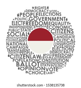 Words cloud relative for voting. Circle frame. Flag of the Indonesia