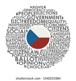 Words cloud relative for voting. Circle frame. Flag of the Czech