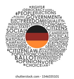 Words cloud relative for voting. Circle frame. Flag of the Germany