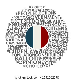 Words cloud relative for voting. Circle frame. Flag of the France