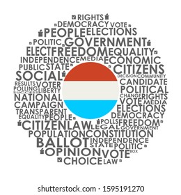 Words cloud relative for voting. Circle frame. Flag of the Luxembourg