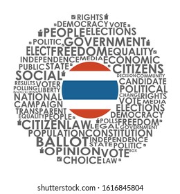 Words cloud relative for voting. Circle frame. Flag of the Thailand