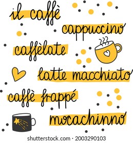 Words Coffee italian doodle vector