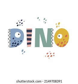 Words dino lettering art. Kids vector illustration.