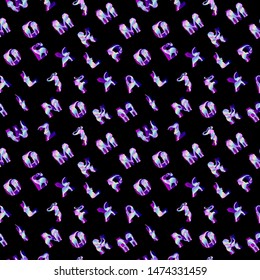The words of the elephant. Font with elephants. Holographic elephant. seamless elephant pattern