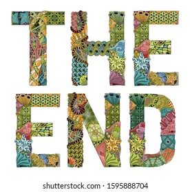 Words THE END. Vector decorative zentangle object
