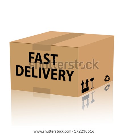 The words FAST DELIVERY on a box or cardboard package