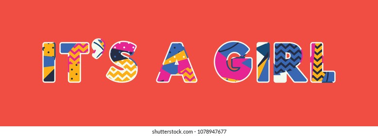 The words IT'S A GIRL concept written in colorful abstract typography. Vector EPS 10 available.
