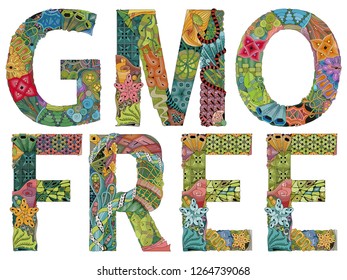 Words GMO FREE. Vector decorative zentangle object