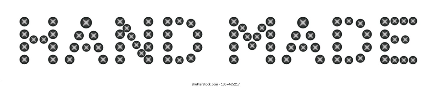 Words "hand made" with bolts and capital letters. Isolated font vector illustration on white background