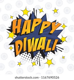 words happy diwali in colorful retro comic speech bubble with halftone dotted shadow on white background. hindu festival vector pop art illustration