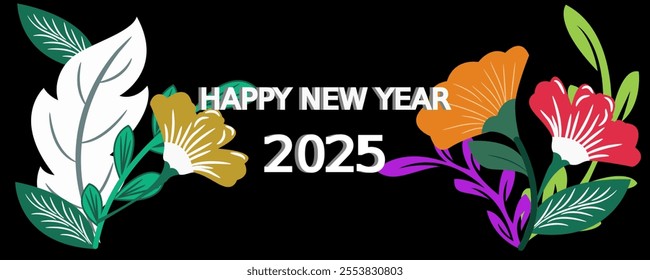 The words HAPPY NEW YEAR 2025 are displayed prominently in white contrasting with the dark background