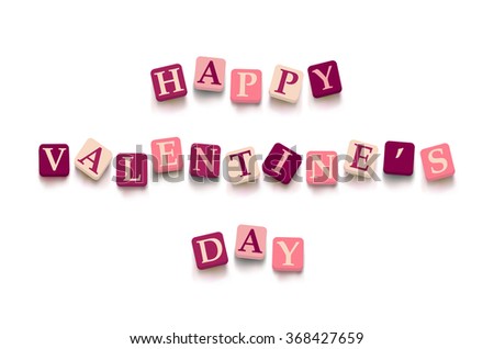 Words happy valentine day with colorful blocks isolated on a white background. Description with bright cubes. Valentine day card. Vector illustration EPS 10.