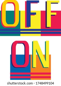 the words "he" "off" on the background of multi-colored rectangles