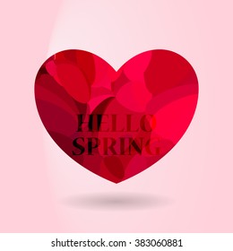 The words "Hello spring" on the background of heart.
