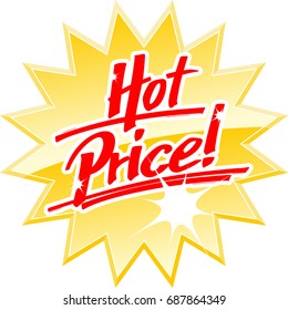 The words "Hot Price!" handwritten on a star with a shiny flash